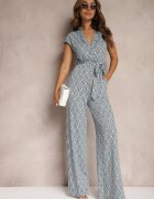 by swan Salopetă Albastră cu adaos de vâscoză cu legătură în talie cu imprimeu geometric Trosofia
