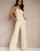 by swan Salopetă Bej Deschis Asimetrică pe un Umăr cu Pantaloni Lungi și Buzunare Efridelle