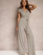 by swan Salopetă Bej-Negru cu adaos de viscoză cu legare în talie cu model geometric Trosofia