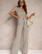 by swan Salopetă Bej-Negru cu adaos de viscoză cu legare în talie cu model geometric Trosofia