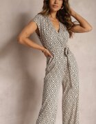 by swan Salopetă Bej-Negru cu adaos de viscoză cu legare în talie cu model geometric Trosofia