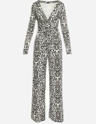 by swan Salopetă Lungă Negru-Alb cu Model Ornamental și Curea Legată Feniti
