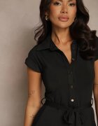 by swan Salopetă neagră din viscoză cu croială tip cămașă cu curea legată Ninathra