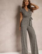 by swan Salopetă Negru-Bej cu adaos de Vâscoză cu cordon în talie cu model Geometric Trosofia