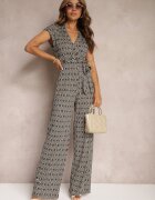 by swan Salopetă Negru-Bej cu adaos de Vâscoză cu cordon în talie cu model Geometric Trosofia