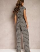 by swan Salopetă Negru-Bej cu adaos de Vâscoză cu cordon în talie cu model Geometric Trosofia