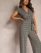 by swan Salopetă Negru-Bej cu adaos de Vâscoză cu cordon în talie cu model Geometric Trosofia