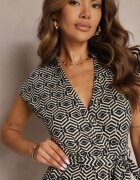 by swan Salopetă Negru-Bej cu adaos de Vâscoză cu cordon în talie cu model Geometric Trosofia
