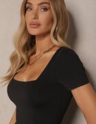 by swan Salopetă Negru din Viscoză cu Mânecă Scurtă și Craci Tip Flare Calhira