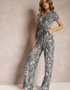 by swan Salopetă Negru-Gri tip plic cu Picioare Lungi și Curea din Material Florală Lucianne