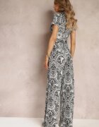 by swan Salopetă Negru-Gri tip plic cu Picioare Lungi și Curea din Material Florală Lucianne