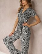by swan Salopetă Negru-Gri tip plic cu Picioare Lungi și Curea din Material Florală Lucianne