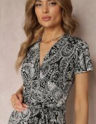 by swan Salopetă Negru-Gri tip plic cu Picioare Lungi și Curea din Material Florală Lucianne