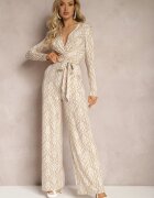 by swan Salopetă petrecută bej cu curea în talie și cu model decorativ Mirannda