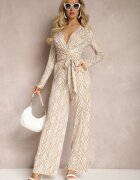 by swan Salopetă petrecută bej cu curea în talie și cu model decorativ Mirannda