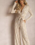 by swan Salopetă petrecută bej cu curea în talie și cu model decorativ Mirannda