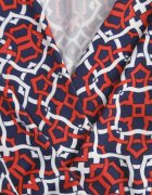 by swan Salopetă Roșu-Alb cu Imprimeu Geometric cu Picior Larg și Curea în Talie Soliti