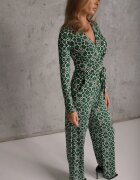 by swan Salopetă Verde cu Imprimeu Geometric cu Crăci Largi și Curea în Talie Soliti
