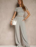 by swan Set Gri din Bumbac Tricou Tip Crop Top și Pantaloni Wide Leg Nelisandra