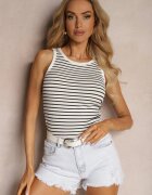 by swan Top Alb-Bleumarin Casual De bumbac Cu dungi Din material elastic Salea
