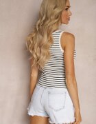 by swan Top Alb-Bleumarin Casual De bumbac Cu dungi Din material elastic Salea