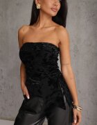 by swan Top bandeau asimetric cu flori Lieratua Negru