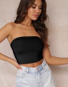 by swan Top Negru din Țesătură Elastică cu Elastic la Spate Fynla