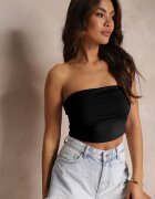 by swan Top Negru din Țesătură Elastică cu Elastic la Spate Fynla