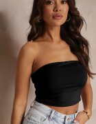 by swan Top Negru din Țesătură Elastică cu Elastic la Spate Fynla