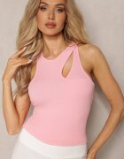 by swan Top Roz din Bumbac cu Decupaj la Decolteu Renivama