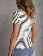 by swan Tricou de Bumbac Alb-Bleumarin în dungi cu mânecă scurtă Fralea