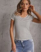 by swan Tricou de Bumbac Alb-Bleumarin în dungi cu mânecă scurtă Fralea