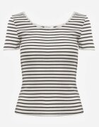 by swan Tricou de Bumbac Alb-Bleumarin în dungi cu mânecă scurtă Fralea
