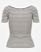 by swan Tricou de Bumbac Alb-Bleumarin în dungi cu mânecă scurtă Fralea