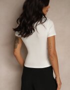 by swan Tricou Mulat Alb din vâscoză cu decolteu în V Follerea