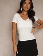 by swan Tricou Mulat Alb din vâscoză cu decolteu în V Follerea