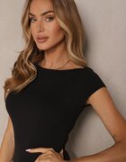 by swan Tricou mulat negru din bumbac cu decolteu barcă Gallenia
