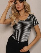 by swan Tricou Negru-Alb din Bumbac în Dungi cu Mânecă Scurtă Fralea