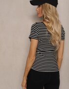 by swan Tricou Negru-Alb din Bumbac în Dungi cu Mânecă Scurtă Fralea