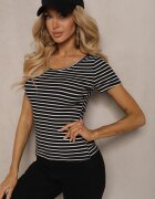 by swan Tricou Negru-Alb din Bumbac în Dungi cu Mânecă Scurtă Fralea