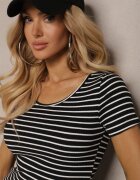 by swan Tricou Negru-Alb din Bumbac în Dungi cu Mânecă Scurtă Fralea