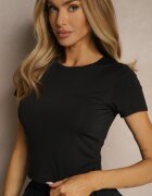 by swan Tricou Negru Crop cu Vâscoză Efranessa