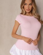 by swan Tricou Roz Mulat din Bumbac cu Decolteu Bărcuță Gallenia