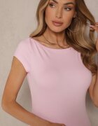 by swan Tricou Roz Mulat din Bumbac cu Decolteu Bărcuță Gallenia