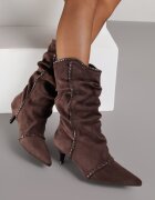 c&l fashion Botine Maro pe Toc Anță Slouchy Decorate cu Aplicație Metalică și Șnur Avodvire