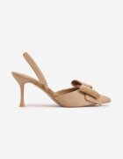 c&l fashion Pantofi cu toc Bej închis din imitație de piele întoarsă cu baretă la călcâi și cu fundă decorativă Themigeia