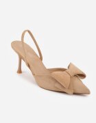 c&l fashion Pantofi cu toc Bej închis din imitație de piele întoarsă cu baretă la călcâi și cu fundă decorativă Themigeia