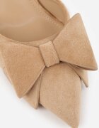 c&l fashion Pantofi cu toc Bej închis din imitație de piele întoarsă cu baretă la călcâi și cu fundă decorativă Themigeia