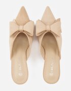 c&l fashion Papuci tip Mule Bej cu toc stiletto cu fundiță Kimoseis