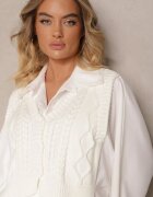  Cămașă Bej deschis tip liliac cu Vestă aplicată din tricot Hanoreth